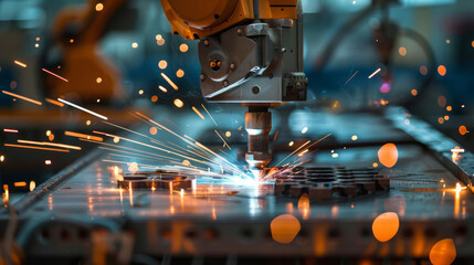 Industrial welding automotive part in factory, closeup industrial photo.