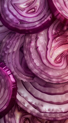 Obraz premium Artistic macro shot of red onion texture, intricate skin patterns, rich purple and white hues, designed for food blogs and culinary sites, stunning banner background