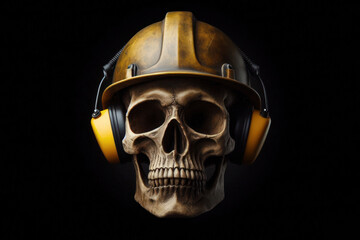 old skull wear construction helmet Isolated