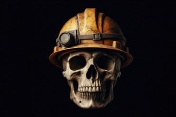 old skull wear construction helmet Isolated