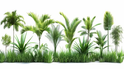 Obraz premium Ultra Realistic Set of Tropical Vegetation Grass Isolated on White Background. High-Quality Illustration Featuring Lush Greenery with Detailed Blades and Natural Texture, Ideal for Botanical and Natur