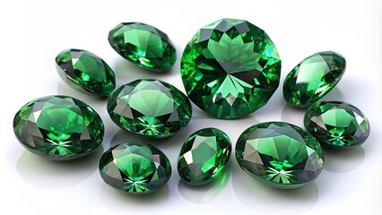 Fototapeta premium Green Emerald gemstones on white background 