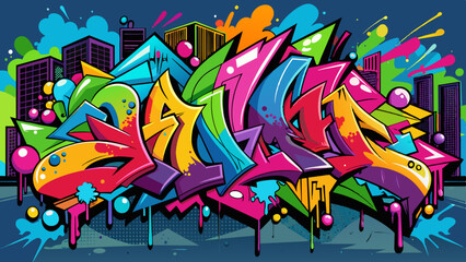 Dynamic Urban Graffiti Walls with Splashes of Bright, Bold Colors Expressing Street Art Culture, vector graphics