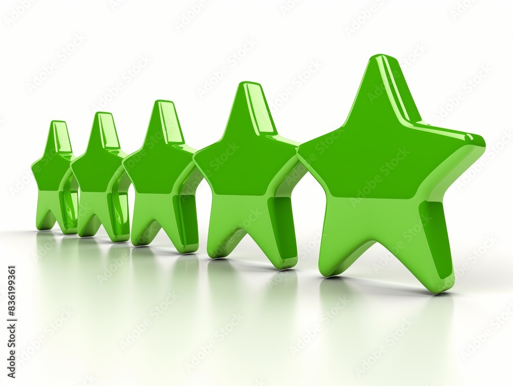 Wall mural a row of five green stars with a white background. the stars are aligned in a row and are all the sa