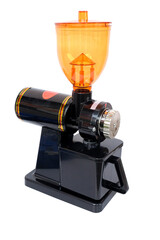 Coffee grinder machine for home use on white background.