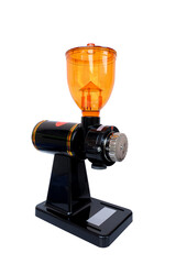 Coffee grinder machine for home use on white background.