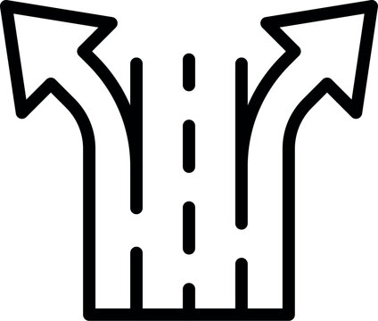 recommend clip art: Split road sign icon with two paths diverging vector illustration in simple black and white line art design. Representing the concept of decision making and alternative routes at a crossroads junction