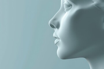 Artistic profile of a serene female face in soft blue monochrome, emphasizing calm and introspective mood with subtle elegance.