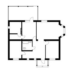 Black and White floor plan of a modern unfurnished apartment for your design. Vector blueprint suburban house. Architectural background.