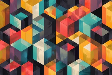 Colorful geometric pattern featuring cubes in various vibrant hues creating a modern and abstract visual effect.
