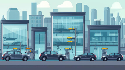 Fototapeta premium Robotized car factory cartoon concept vector image