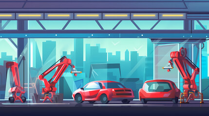 Robotized car factory cartoon concept vector image