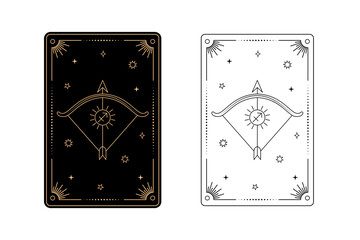 Tarot card with sagittarius zodiac style. Simple line art style.