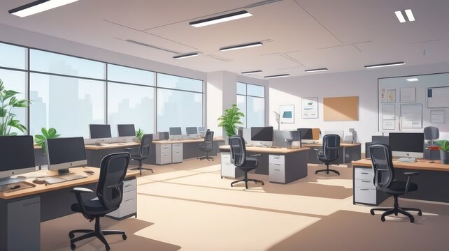 flat minimalist illustration of office atmosphere interior design