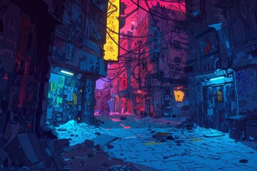 Graffiti of street at night