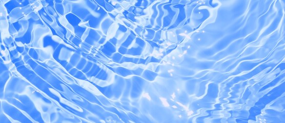 Realistic blue water texture banner with waves and ripples. blue water surface with sunlight....