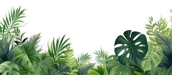 Fototapeta premium Tropical leaves in a plant arrangement against a white background with a clipping path for a copy space image.