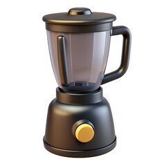 Shiny metallic surface reflects light in the dark studio, forming abstract shapes plastic black blender.  Futuristic machine blends glossy 3d render plastic black blender isolated on white background