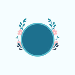 Blue circle with flowers and leaves on a white background 