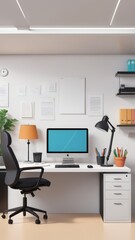 Obraz premium flat minimalist illustration of office interior design