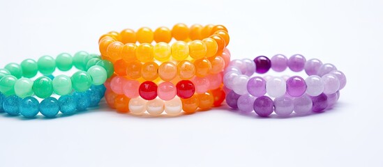 Vibrant children's bracelet showcased on a white backdrop with copy space image.