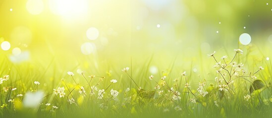 Fototapeta premium Nature-themed summer background with a frame of grass and leaves; ideal for a copy space image.