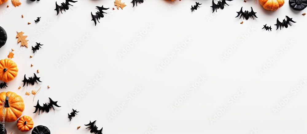 Wall mural white background with halloween decorations for a flat lay image emphasizing the halloween concept f