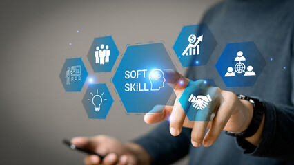 Soft skills concept. Interpersonal skills interacting with colleagues. Emotional intelligence,...