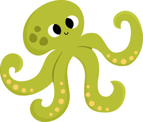 Vector green octopus icon. Under the sea illustration with cute funny ocean animal. Cartoon underwater or marine clipart for children isolated on white background.