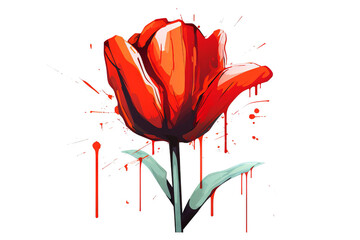 red tulip on white background