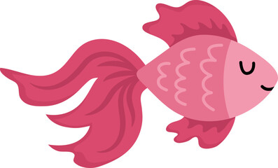 Vector pink abstract fish icon. Under the sea illustration with cute funny creature. Ocean animal clipart. Cartoon underwater or marine clip art for children isolated on white background.