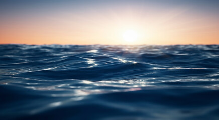 Obraz premium Sunset at sea with small waves- 3D illustration