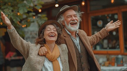 Fototapeta premium Dancing and having a good time at home, happy elderly couple