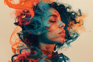 Fototapeta premium Ethereal Smoke Emanating from Captivating Female Portrait,Evoking Emotions and Imagination