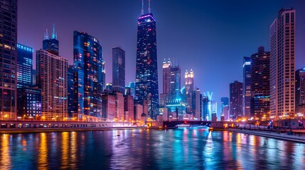 Fototapeta premium Foggy skyline with tall skyscrapers emerging from mist