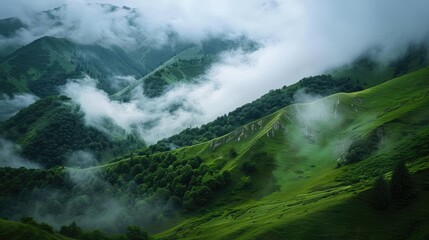 Nature s beauty Cloud filled green mountain landscape