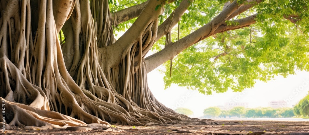 Canvas Prints Large Bodhi Tree with long roots isolated on a white background, creating a striking copy space image.