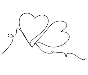 Continuous line of Heart and love sign. Doodle vector illustration