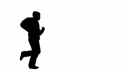 silhouette of man running from left to right isolated background