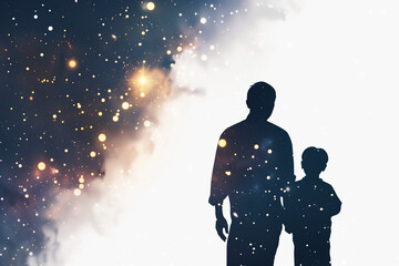 Obraz premium Father's Day Father's Day vector silhouette drawing of father next to son