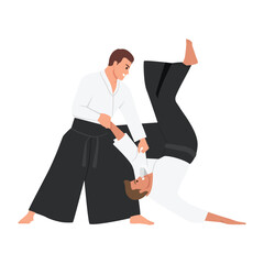 Athlete judoist, judoka, fighter in a duel, fight, match. Judo sport. Flat vector illustration isolated on white background