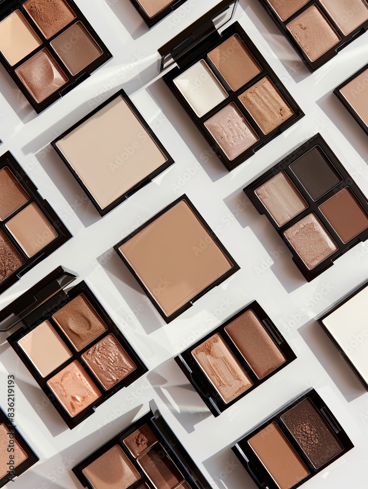 Poster a variety of contouring and highlighting palettes with rich colors arranged on a light background. g