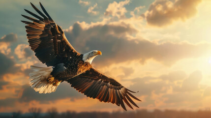 Fototapeta premium Eagle and Historical Monument The eagle flying over or perched near iconic American monuments like the Washington Monument or the Lincoln Memorial