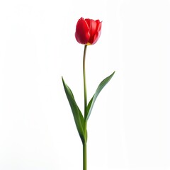 Obraz premium A white background image of a red tulip standing tall