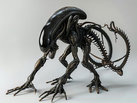A 3D render of a detailed alien creature action figure with tentacles