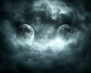 Fototapeta premium 2 moons on cloudy galaxy background