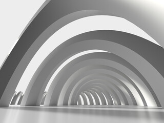Obraz premium 光が差し込む白いアーチの回廊の3Dイラスト