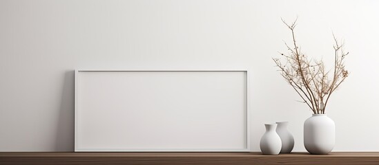 Decorative plant and empty frame with copy space image.