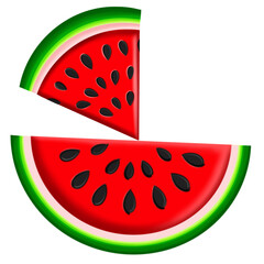 Cartoon watermelon icon on white illustration on transparent background