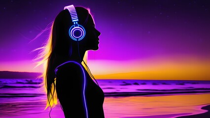 silhouette of model with headphones